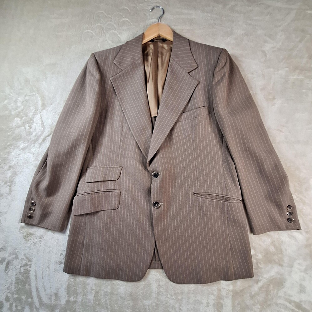Fioravanti New York Blazer Mens 44R Brown Pinstripe Two Button Ticket Pocket
